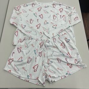 Colsie White and Red candy cane Pajama Set Cozy Sleepwear 2 piece set size M